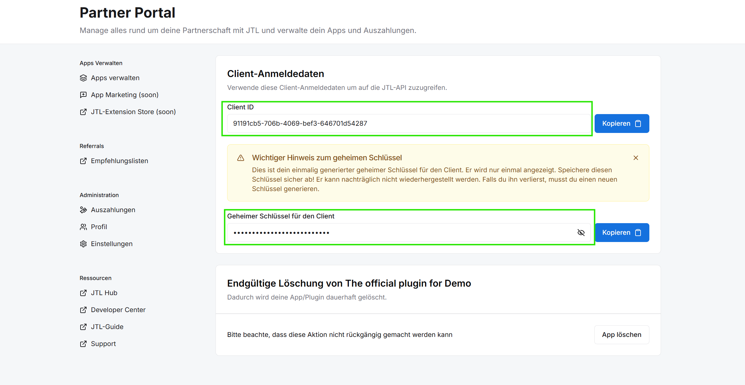 Partner Portal 'Erstellen' button highlighted